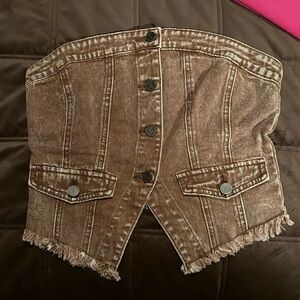 Brown Denim Button-Up Crop Top
